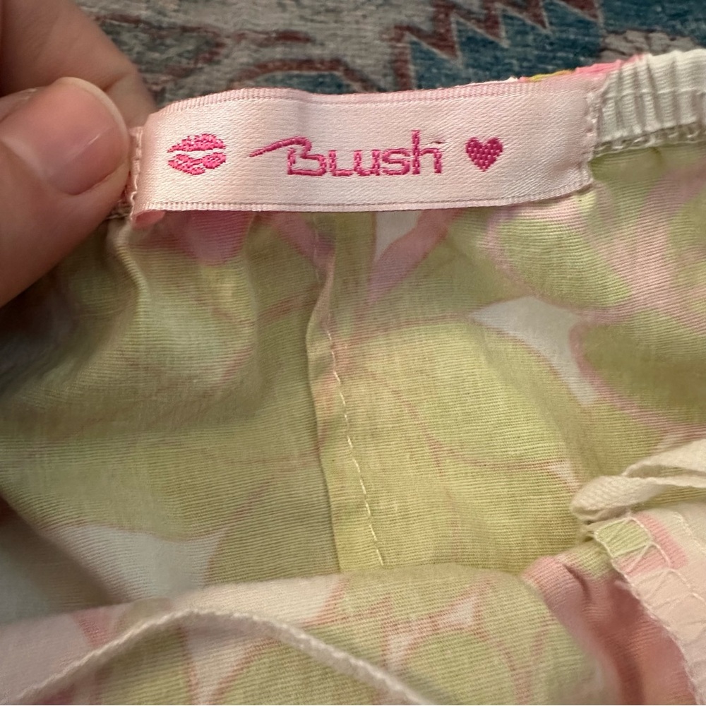 Y2k Pink and green floral print strapless dress with ruffles size 13/14 - Picture 6 of 8